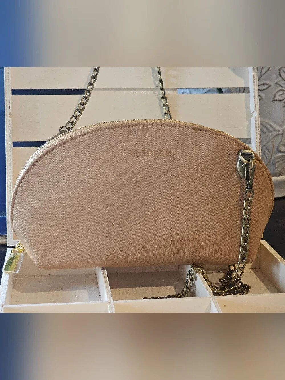 Burberry Tan Clutch with Bronze Crosbody Chain Added NWOT - Picture 1 of 14